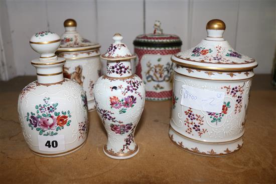 Five Chinese armorial style jars or vases and covers